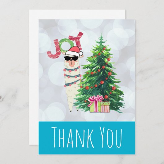 Cooler Llama auf Silver Bokeh & Icy Blue Dankeskarte (Vorne/Hinten)