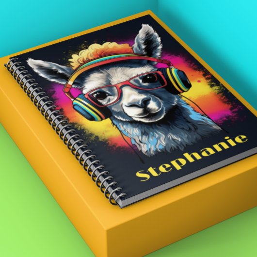 Cooler Llama DJ mit Kopfhörername Notizblock
