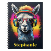 Cooler Llama DJ mit Kopfhörername Notizblock (Vorderseite)