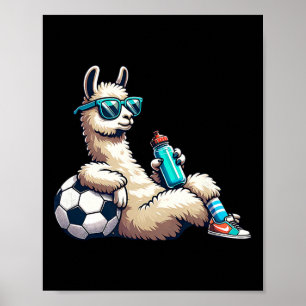 Cooler Llama-Fußballspieler mit Sonnenbrille und W Poster