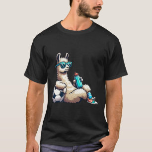 Cooler Llama-Fußballspieler mit Sonnenbrille und W T-Shirt