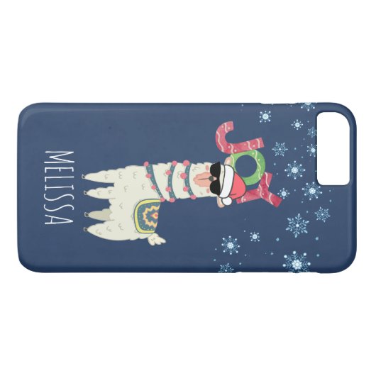 Cooler Llama in Weihnachtsmannmütze mit Schneefloc Case-Mate iPhone Hülle (Rückseite (Horizontal))