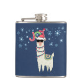 Cooler Llama in Weihnachtsmannmütze mit Schneefloc Flachmann (Vorderseite)