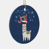 Cooler Llama in Weihnachtsmannmütze mit Schneefloc Keramik Ornament (Rechts)