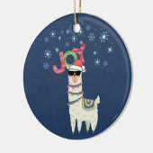 Cooler Llama in Weihnachtsmannmütze mit Schneefloc Keramik Ornament (Links)