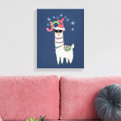 Cooler Llama in Weihnachtsmannmütze mit Schneefloc Leinwanddruck (Insitu (Wohnzimmer))