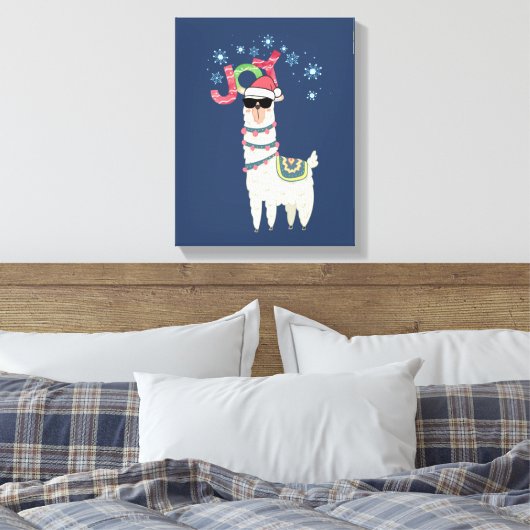 Cooler Llama in Weihnachtsmannmütze mit Schneefloc Leinwanddruck (Insitu (Schlafzimmer))