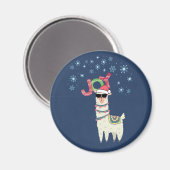 Cooler Llama in Weihnachtsmannmütze mit Schneefloc Magnet (Vorderseite/Rückseite)