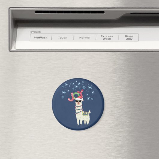 Cooler Llama in Weihnachtsmannmütze mit Schneefloc Magnet (In Situ (Geschirrspüler))