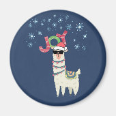 Cooler Llama in Weihnachtsmannmütze mit Schneefloc Magnet (Vorne)