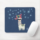 Cooler Llama in Weihnachtsmannmütze mit Schneefloc Mousepad (Mit Mouse)