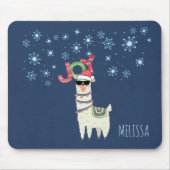 Cooler Llama in Weihnachtsmannmütze mit Schneefloc Mousepad (Vorne)