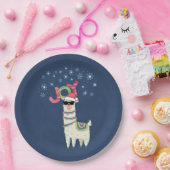 Cooler Llama in Weihnachtsmannmütze mit Schneefloc Pappteller (Party)