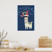 Cooler Llama in Weihnachtsmannmütze mit Schneefloc Poster (Küche)