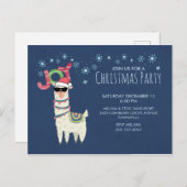 Cooler Llama in Weihnachtsmannmütze mit Snowflakes Postkarte (Vorne/Hinten)
