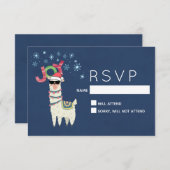 Cooler Llama in Weihnachtsmannmütze mit Snowflakes RSVP Karte (Vorne/Hinten)