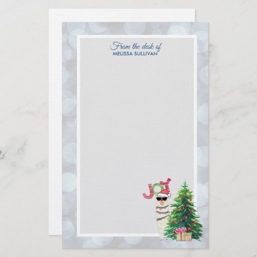 Cooler Llama in Weihnachtsmannmütze über Silver Bo Briefpapier (Vorne/Hinten)