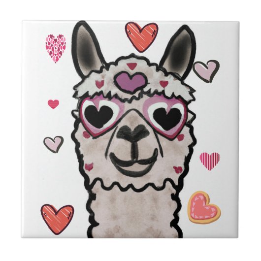 Cooler Llama mit Herzbrille Fliese (Vorderseite)