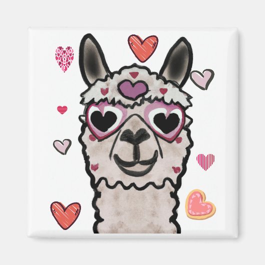 Cooler Llama mit Herzbrille Magnet (Vorne)