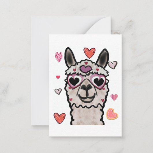 Cooler Llama mit Herzbrille Mitteilungskarte (Vorderseite)