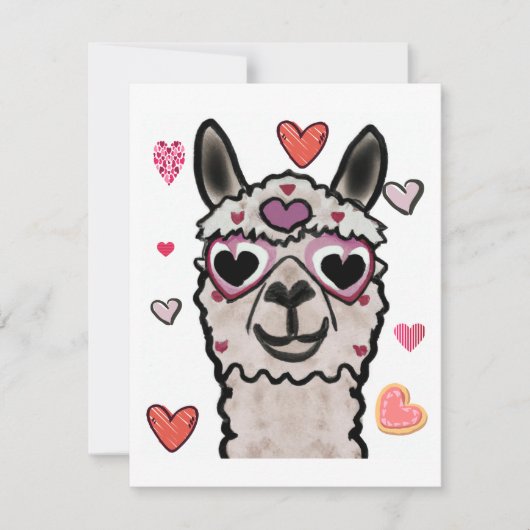 Cooler Llama mit Herzbrille Mitteilungskarte (Vorderseite)