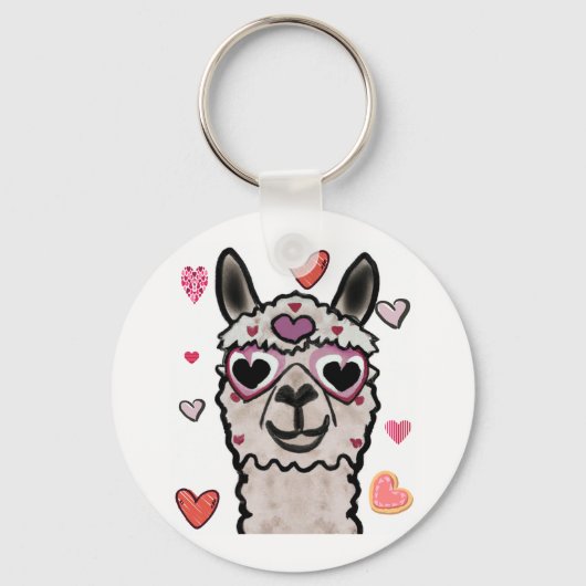 Cooler Llama mit Herzbrille Schlüsselanhänger (Vorderseite)
