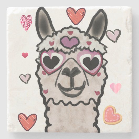 Cooler Llama mit Herzbrille Steinuntersetzer (Vorderseite)