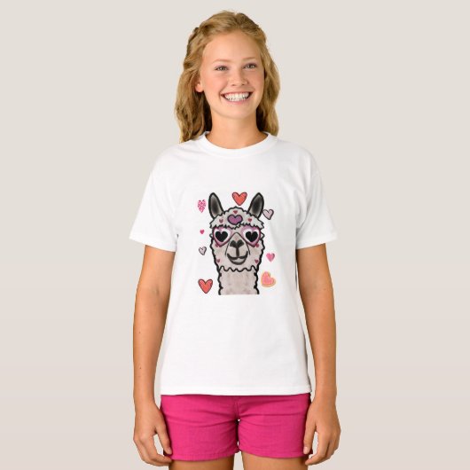 Cooler Llama mit Herzbrille T-Shirt (Vorne ganz)