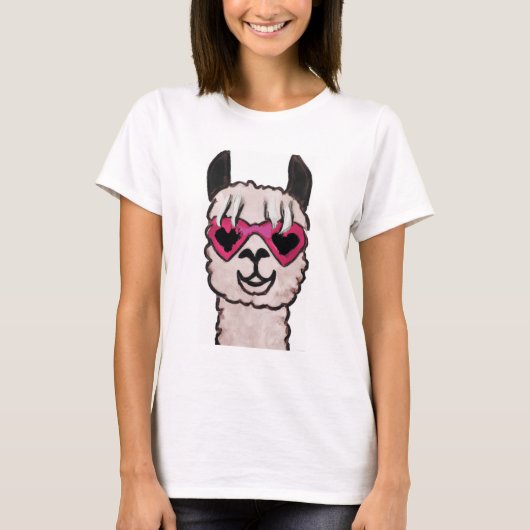 Cooler Llama mit Herzbrille T-Shirt (Vorderseite)