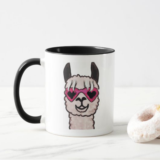 Cooler Llama mit Herzbrille Tasse (Mit Donut)