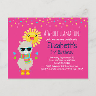 Cooler Llama und lächelnd Kawaii Sun Geburtstag Einladungspostkarte