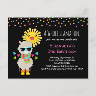 Cooler Llama und lächelnd Kawaii Sun Geburtstag Einladungspostkarte