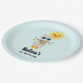 Cooler Llama und lächelnd Kawaii Sun Geburtstag Pappteller (Schrägansicht)