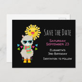 Cooler Llama und lächelnd Kawaii Sun Save the Date Einladungspostkarte (Vorne/Hinten)