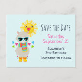 Cooler Llama und lächelnd Kawaii Sun Save the Date Einladungspostkarte (Vorderseite)