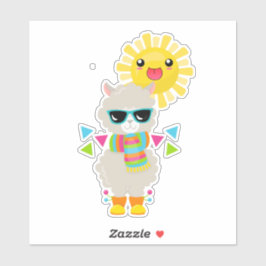 Cooler Llama und lächelnde Kawaii Sun Aufkleber