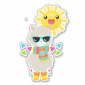 Cooler Llama und lächelnde Kawaii Sun Aufkleber (Vorderseite)