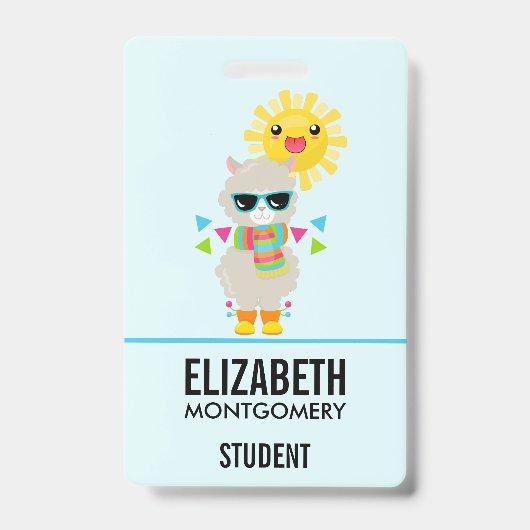 Cooler Llama und lächelnde Kawaii Sun Ausweis (Front)