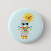 Cooler Llama und lächelnde Kawaii Sun Button (Vorderseite)
