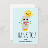 Cooler Llama und lächelnde Kawaii Sun Dankeskarte (Vorne/Hinten)