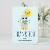 Cooler Llama und lächelnde Kawaii Sun Dankeskarte (Stehend Vorderseite)