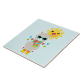 Cooler Llama und lächelnde Kawaii Sun Fliese (Seite)