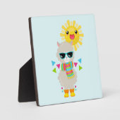 Cooler Llama und lächelnde Kawaii Sun Fotoplatte (Vorderseite)