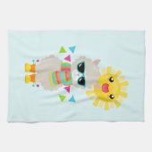 Cooler Llama und lächelnde Kawaii Sun Geschirrtuch (Horizontal)