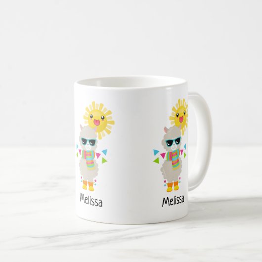 Cooler Llama und lächelnde Kawaii Sun Kaffeetasse (VorderseiteRechts)