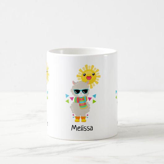 Cooler Llama und lächelnde Kawaii Sun Kaffeetasse (Mittel)