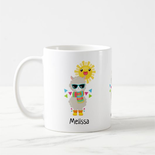 Cooler Llama und lächelnde Kawaii Sun Kaffeetasse (Links)