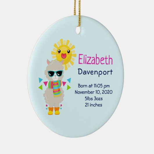 Cooler Llama und lächelnde Kawaii Sun Keramik Ornament (Rechts)