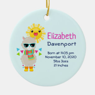 Cooler Llama und lächelnde Kawaii Sun Keramik Ornament