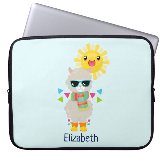 Cooler Llama und lächelnde Kawaii Sun Laptopschutzhülle (Vorderseite)